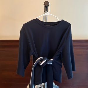 blue tie front blouse